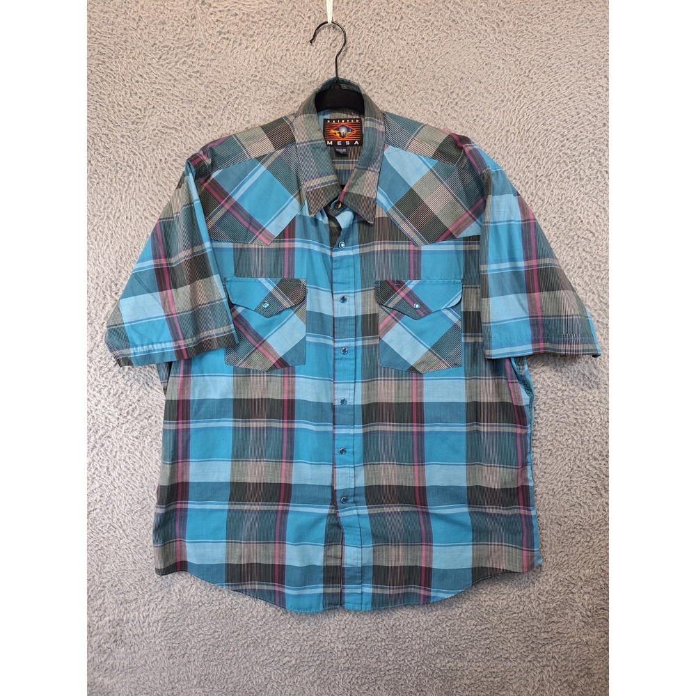 Painted Mesa Dress Shirt Mens 17 Multicolor Plaid Western Fit Collar Snap Button